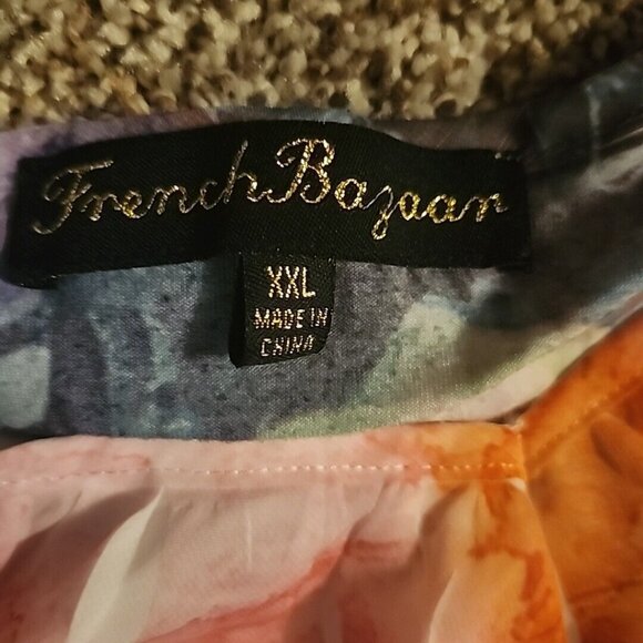 XXL French Bazaar Top Front Floral Multicolor Layers of Ruffles Lined - Picture 3 of 7